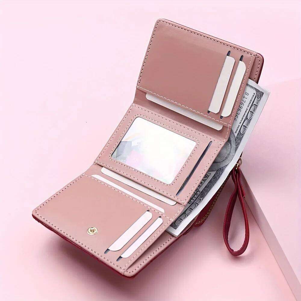 Embroidered Love Women's Short Zero Wallet Kawaii Cute Leather Large Capacity Multi Card Holder Versatile Fashion Simple Purse Y260206