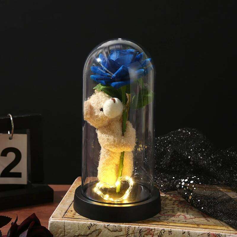 Christmas Valentine's Day Gifts Eternal Flowers in Glass Cover Simulation Rose Flower Desktop Ornament For Girlfriends S260204