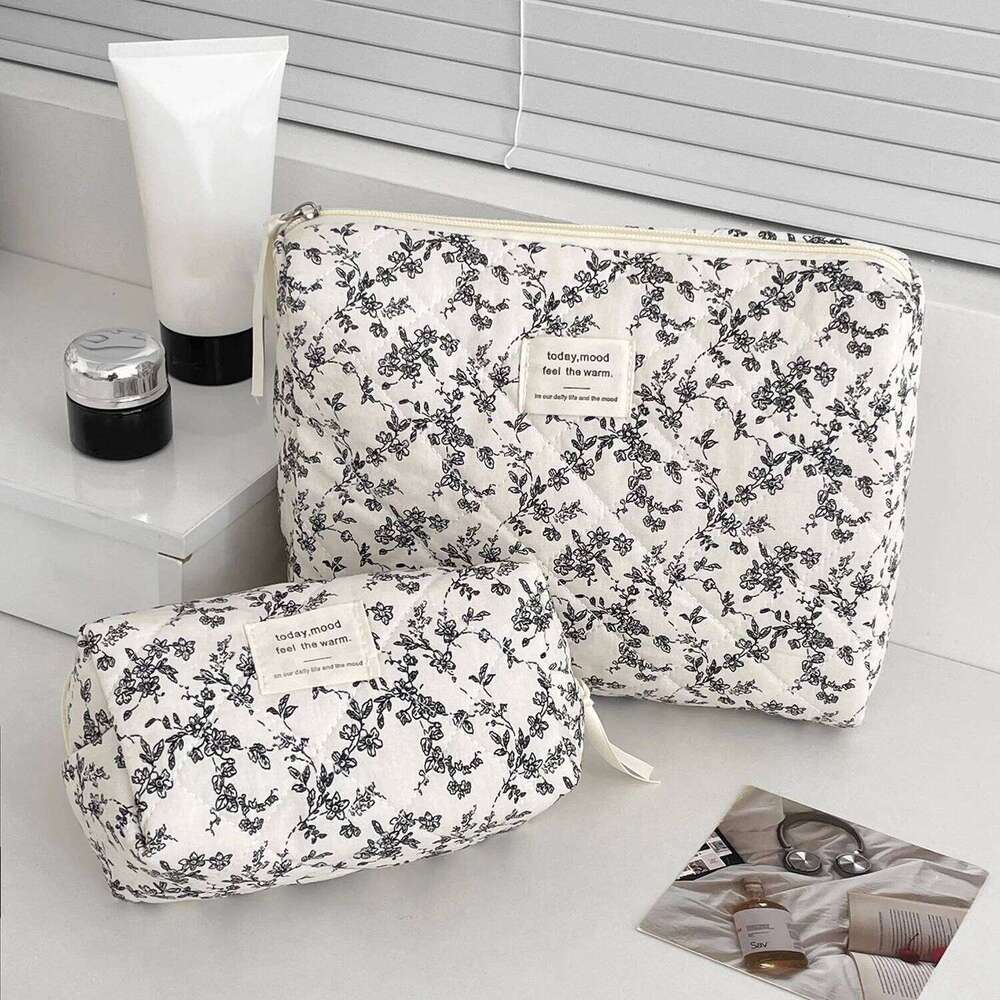 Fashion Ins Black Flower Women Quilting Bags Handbag Travel Organizer Cosmetic Makeup Storage Pouch Portable Zipper Tote Bag Y260206
