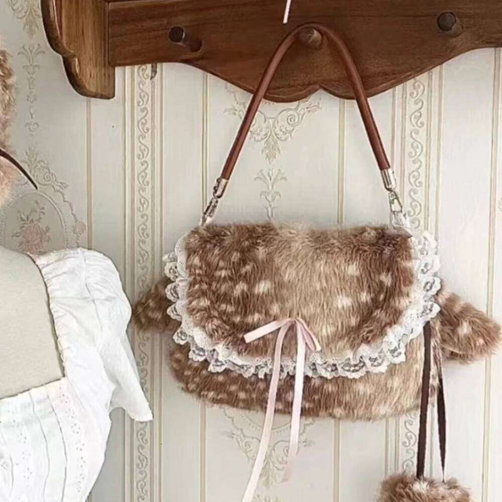 Cute Plush Deer Spot Pattern Handbag Ins Kawaii Commuter Women's Faionable Versatile oulder Bag Autumn Winter New Arrival Y260205