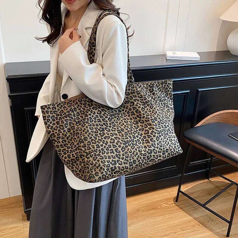 Autumn Vintage Leopard Shoulder Bags for Women Large Capacity Versatile Ladies Casual Tote College Style Girls Class Handbags Y260205