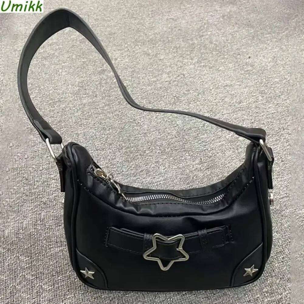 Women's Fashion PU Small Shoulder Y2K Star Armpit Purse American Retro Black Chic Hobo Bag High Quality Designer New Handbag Y260205