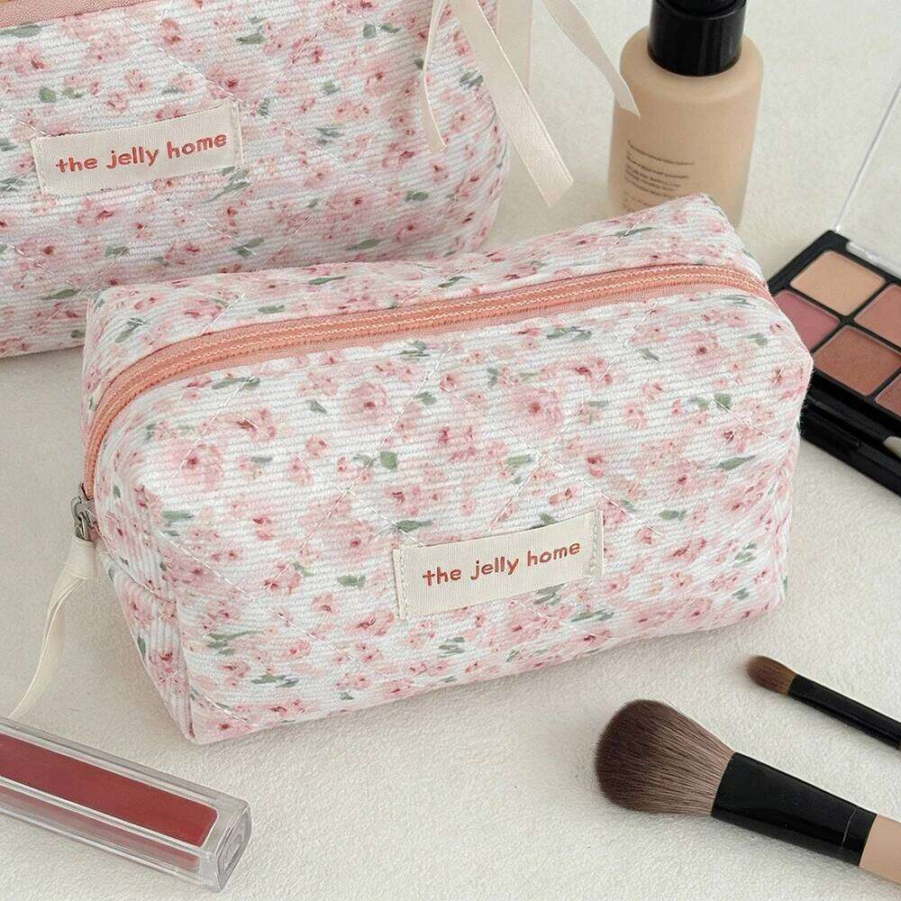 Airfriend Pouch Travel Large Pink Cotton Makeup With Flowers Personalized Cosmetic Bag Y260206