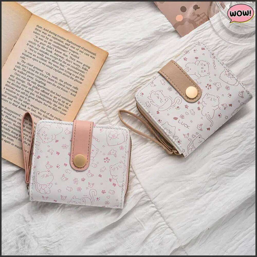 New Cartoon Print Portable PU Leather Zipper Wallet Foldable Coin Purse Y260206