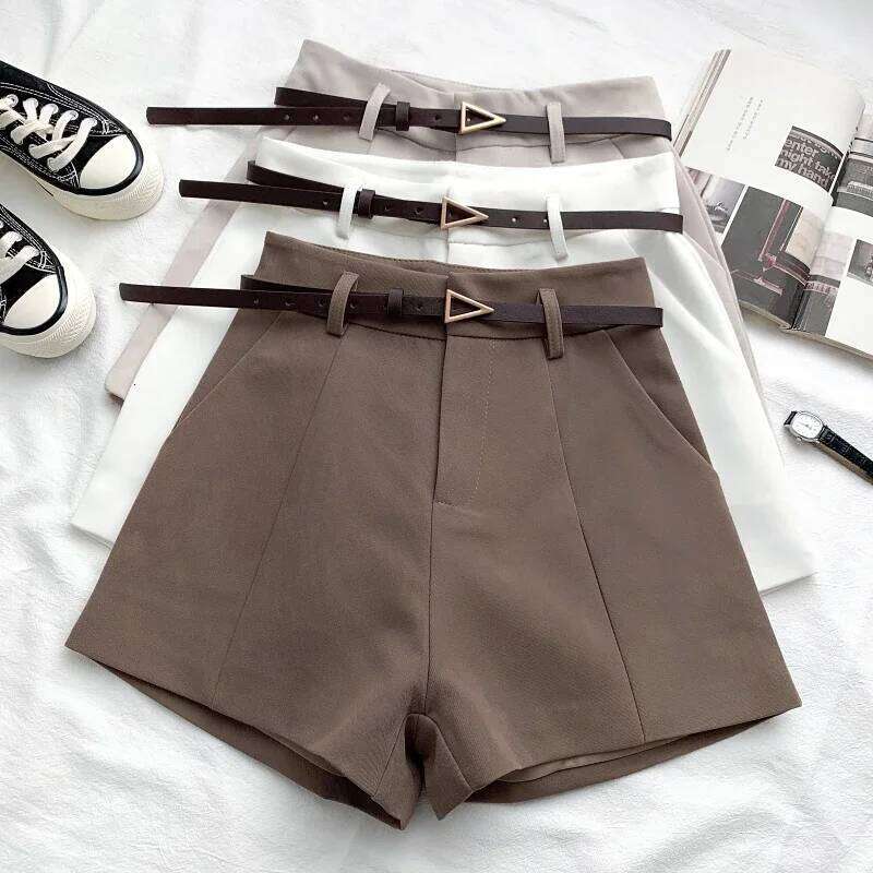 New Casual Shorts Women in Spring 2025 Korean Version Ins Retro Simple High Waisted A-line Wide Leg Pants for Outerwear XJ260206