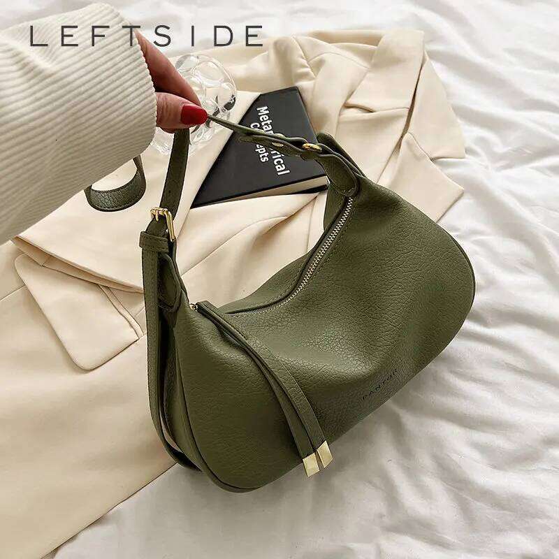 LEFTSIDE Shoulder Side Bags For Women Leather Female New 2025 Spring Trend Fashion Saddle Bag Green Handbags And Purses Y260205