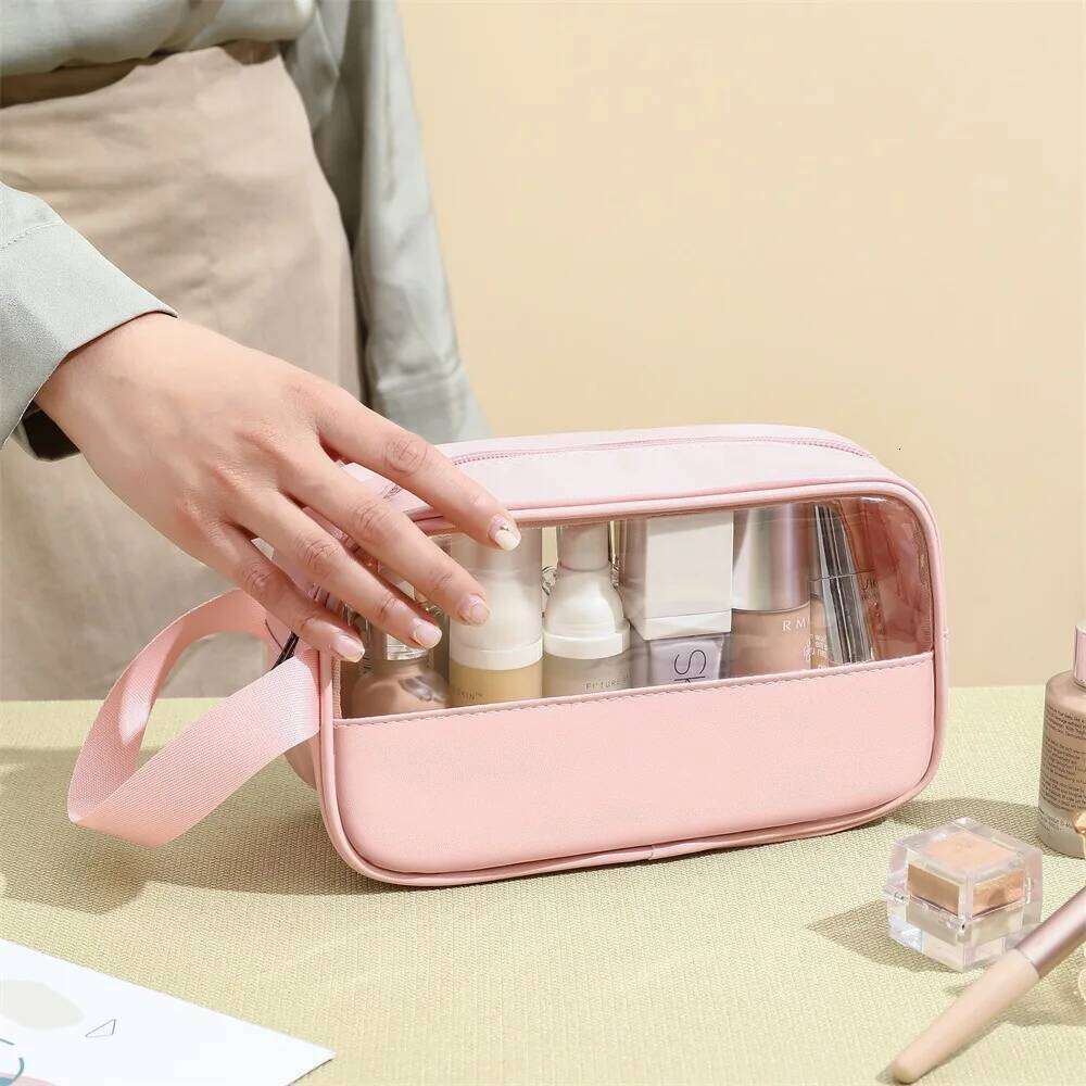 High aesthetic ins style waterproof PVC handbag New Transparent Handheld Makeup Bag Large capacity portable toiletry bag Y260206