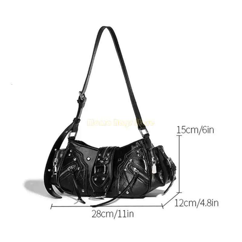 X90D Women Rivets Armpit Retro Shoulder Commuting Multi-Pockets Crossbody Bag for Everyday Y260205