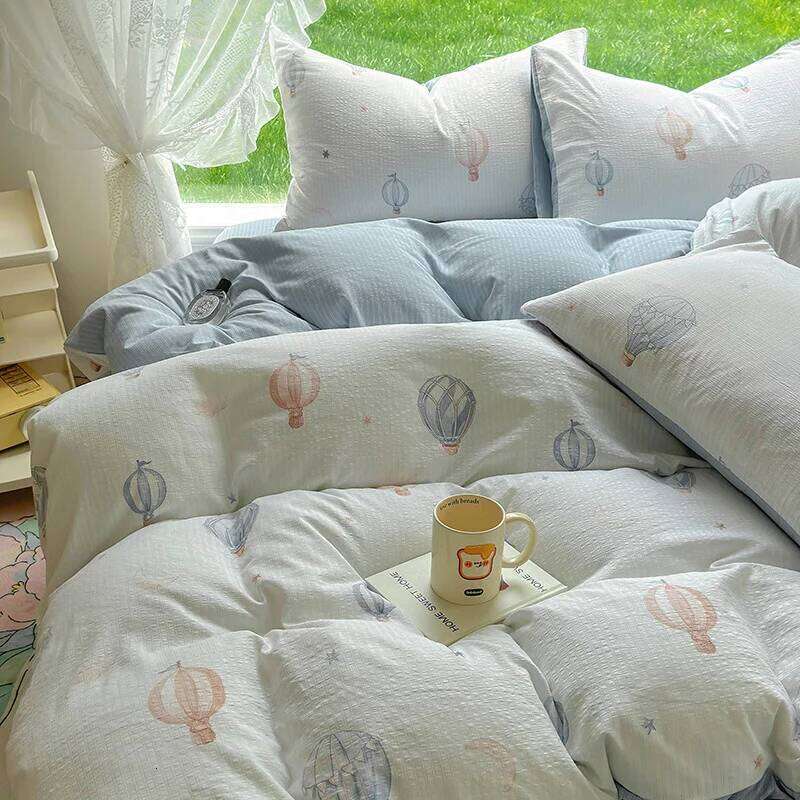 Cartoon Hot Air Balloon Duvet Covers Set, Modern Room Decor Double Layer Yarn Bedding Sets Flat Sheet 4 Pieces for Kids Teens XJ260206