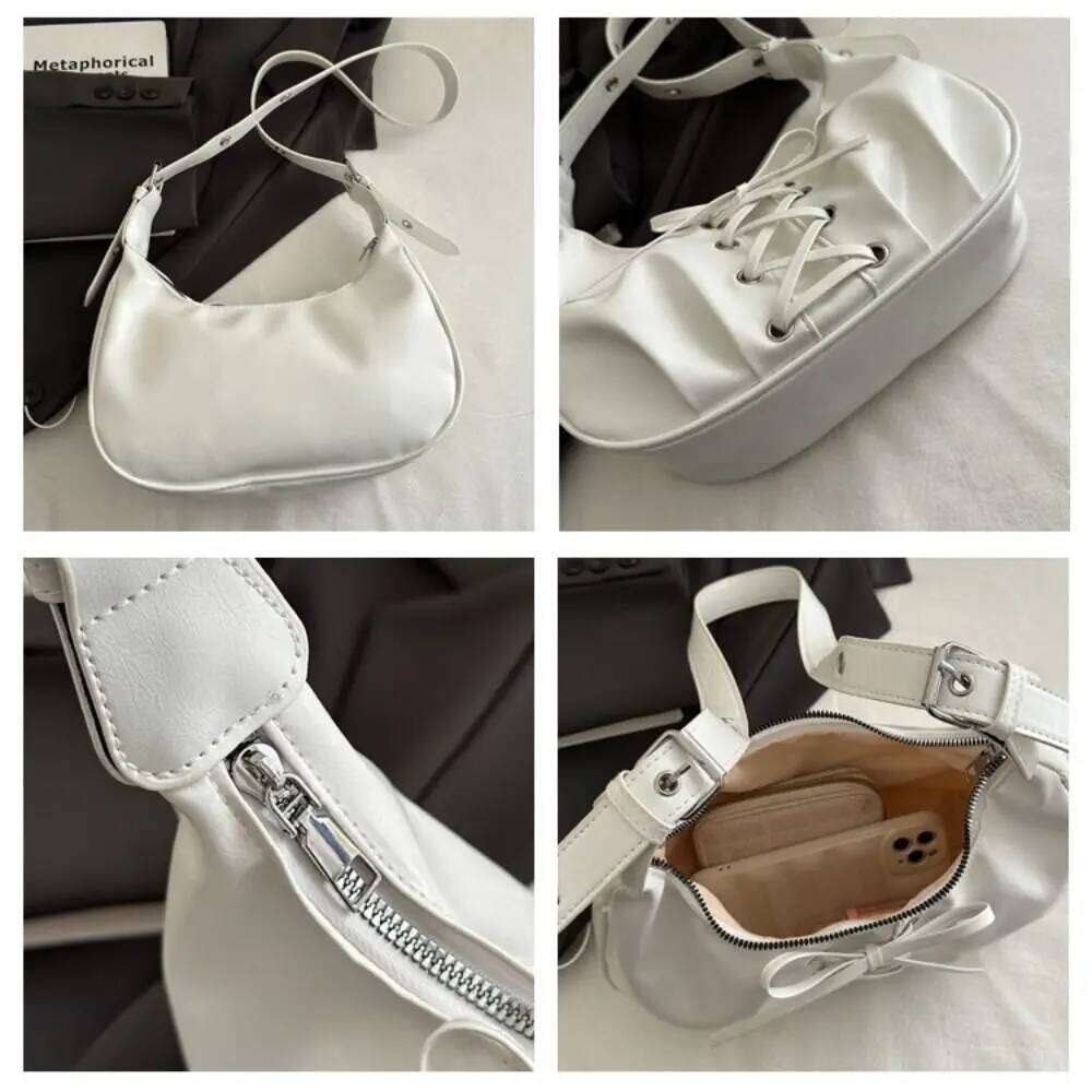Fashion Bowknot Handbag Korean Style Balletcore Bow Tie Shoulder Crossbody PU Leather Underarm Bag Girls Y260205