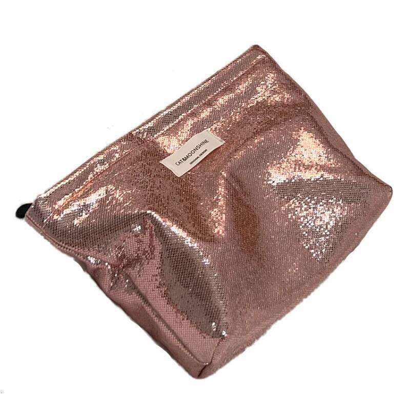 Simple Shiny Sequins Silver Clutch Cosmetic Handbag Makeup Portable Women Toiletries Skincare Storage Bag Organizer Pouch Y260206