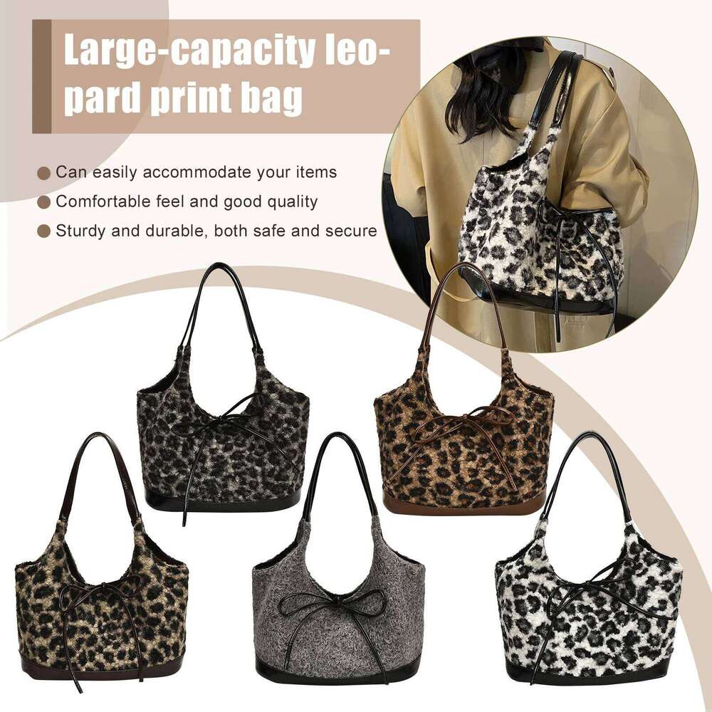 Rayon Leopard Print Shoulder Large Underarm with Bow Commuter Bag for Women Work Shopping Travel Daily Y260205