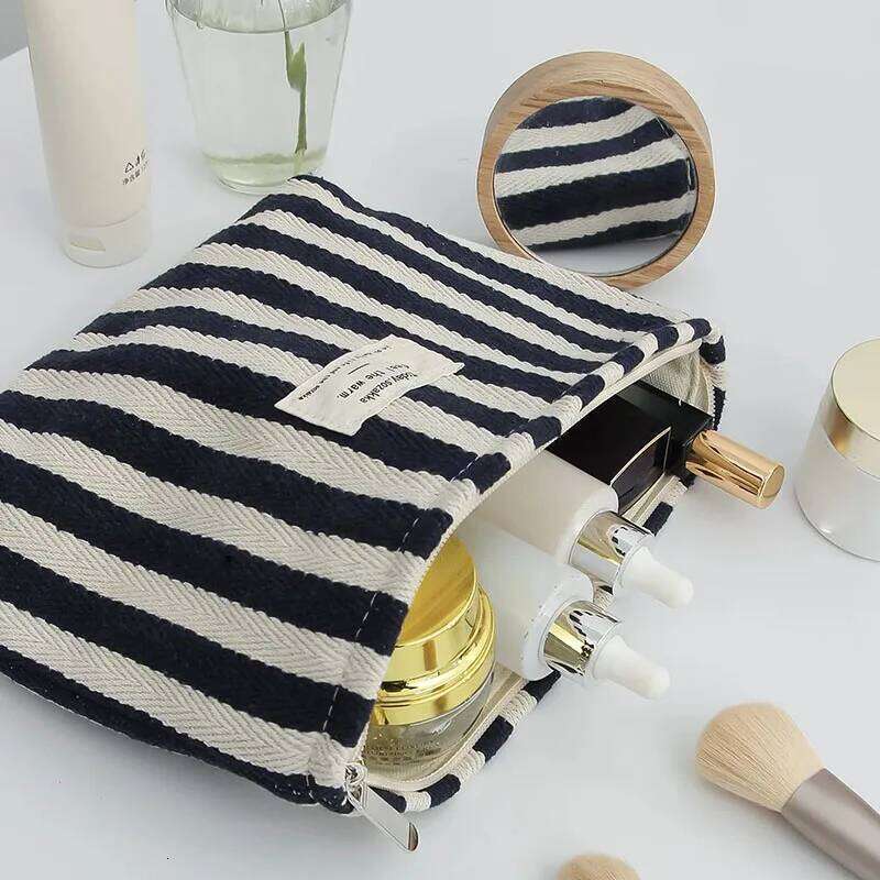 Women Waterproof Storage Vertical Stripe Cosmetic Bag Makeup Travelling Pouch For Ladies Pencil Case Y260206