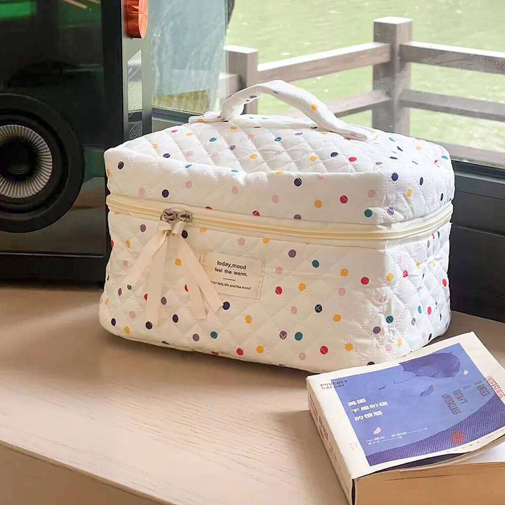 Women Colorful Dots Tote Makeup Storage Portable Travel Organizer Cosmetic Quilted Bag Handbag Ladies Pouch For Lipsticks Y260206