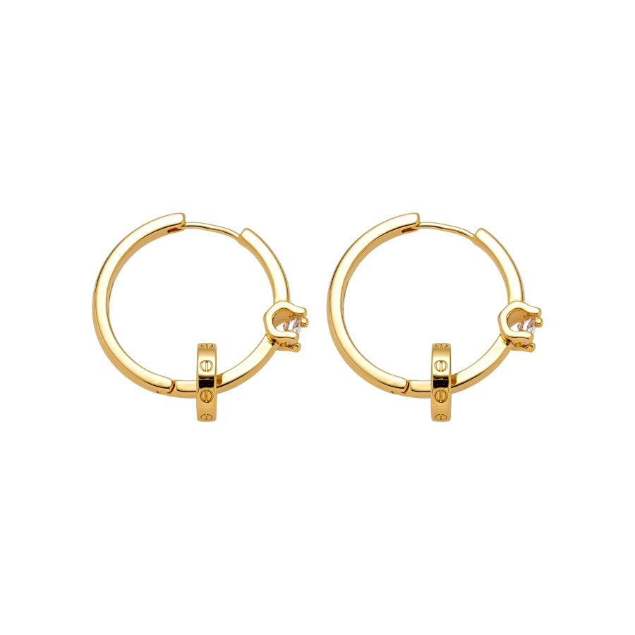 Real gold-plated zircon round earrings, casual, simple, stylish, versatile, light luxury, high-end earrings for women - view 9