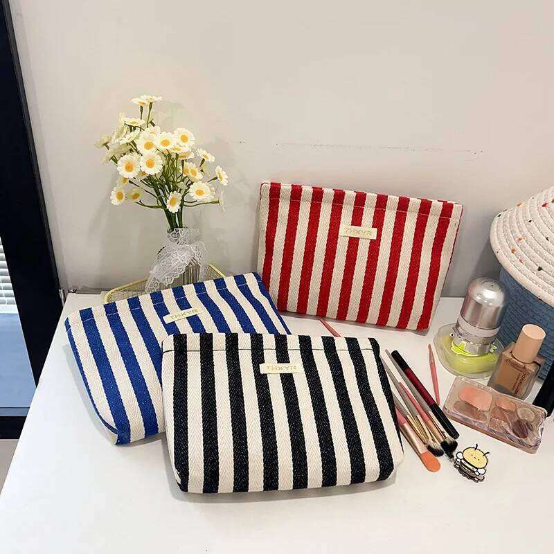 Vertical Stripe Waterproof Women's Cosmetic , Small Bag Storage Makeup Case,Travelling Bags For Ladies,Pencil Y260206