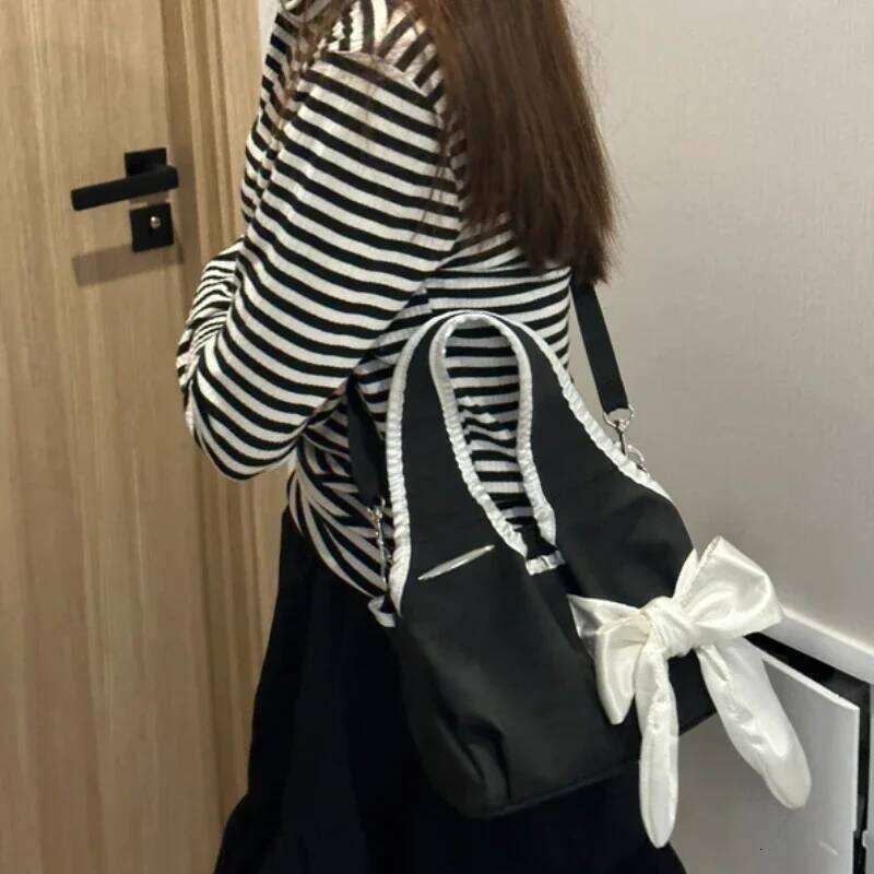 Vintage Simple Women's Handbags Trendy All Match Kawaii Bow Shoulder Bag Streetwear Fashion Casual Crossbody Bags Korean Y260205