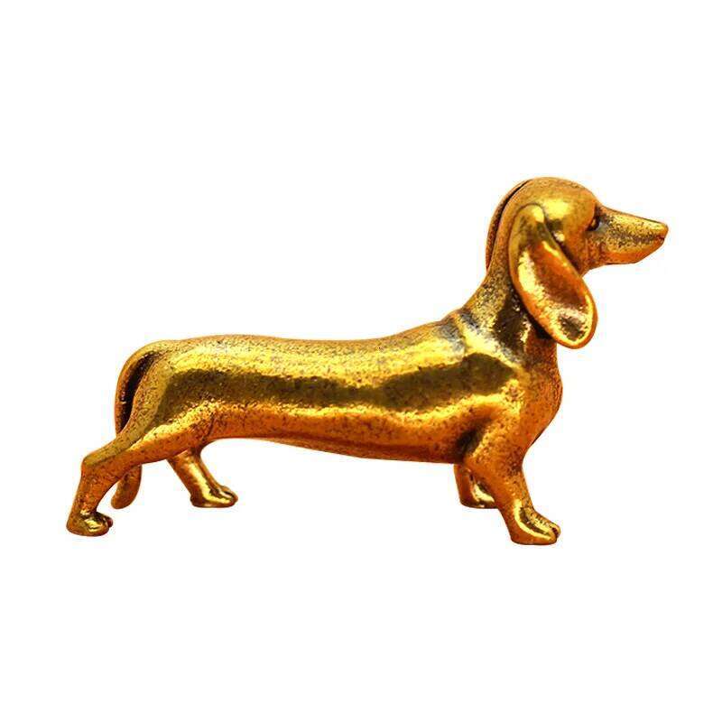Dainty 4cm Miniature Brass Sausage Dog Figurine Elegant Golden Desk Ornament Home Decor S260204