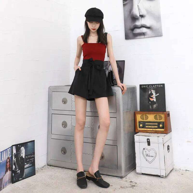 Shorts Womens Elegant Work Office High Waist Pleated Slim Fit Straight Minimalist Business Daily Black Gray White Beige Chic XJ260206