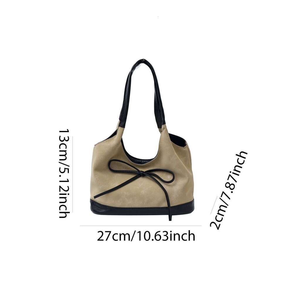 Bow Slouchy Shoulder Solid Color PU Crossbody Large Casual Commuter Bag Lightweight for Girls Woman Birthday Gifts Y260205