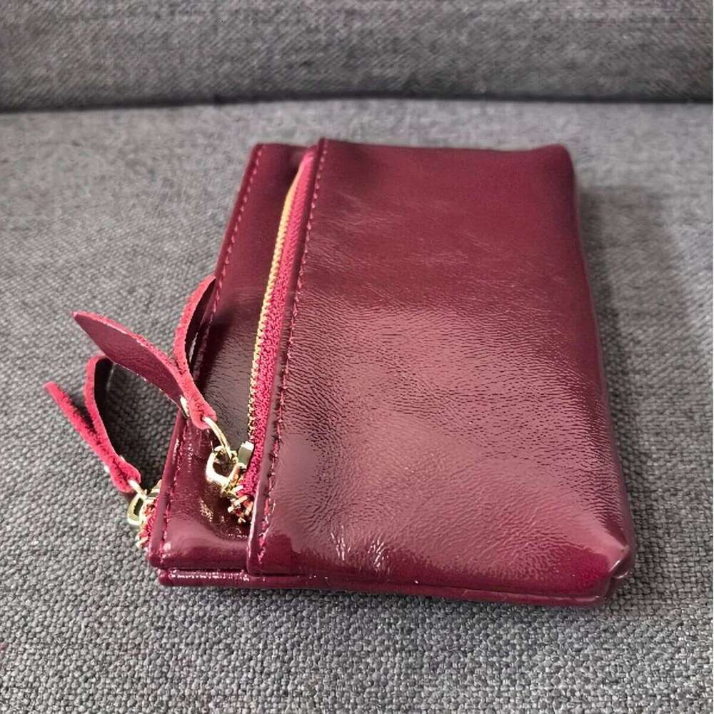 Silver zipper small wallet for women. Top layer cowhide mini pouch. Cracked texture key bag. Card holder. Coin purse. Y260206