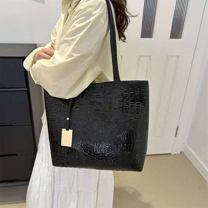 Fashion Casual Women Shoulder Silver Gold Black Crocodile Handbag PU Leather Female Big Capcity Tote Bag Ladies Hand Bags Z260207 - view 4