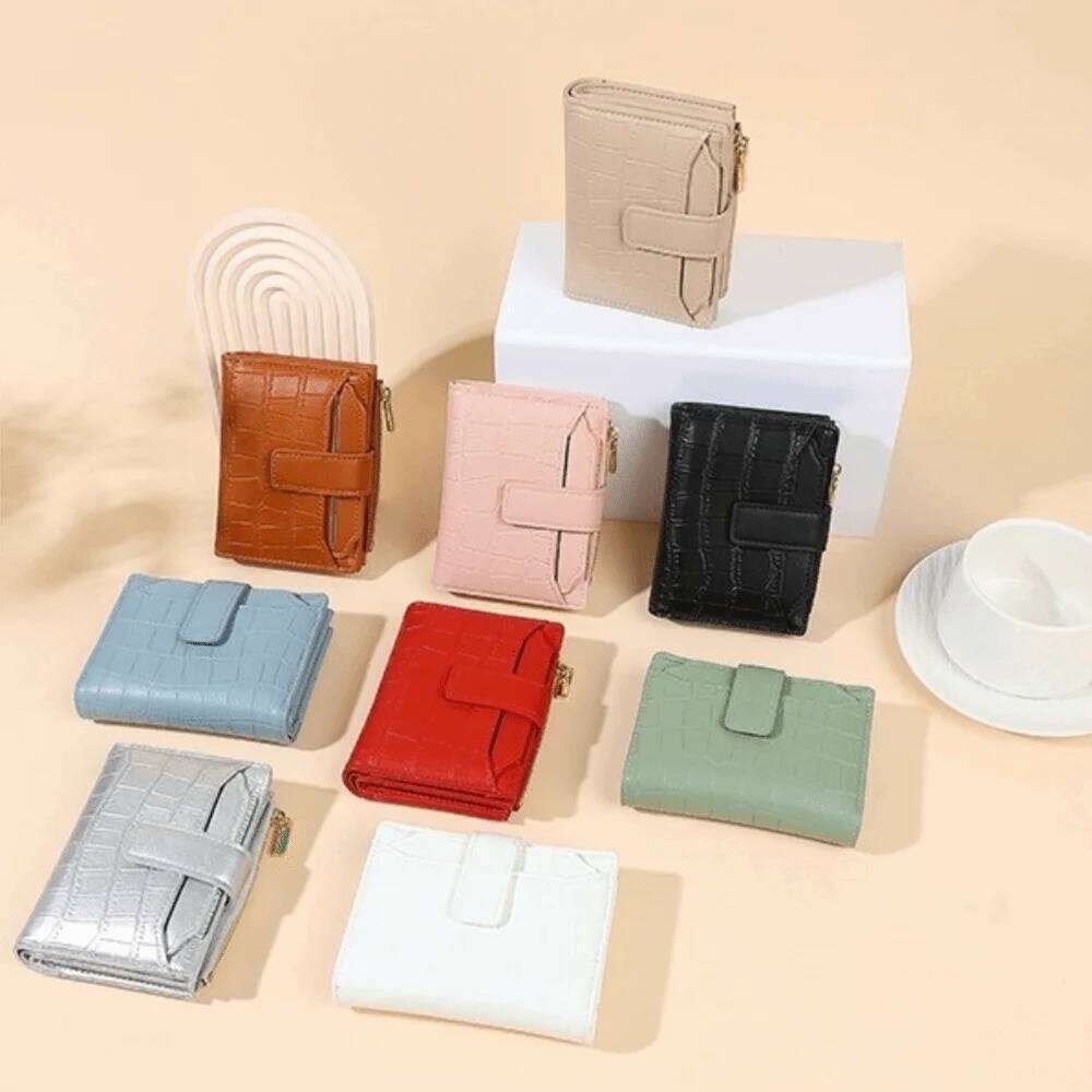 Fashion Solid Color Folding Multiple Classic Women Short Wallet Two-fold Korean Style PU Card Bag Business Y260206