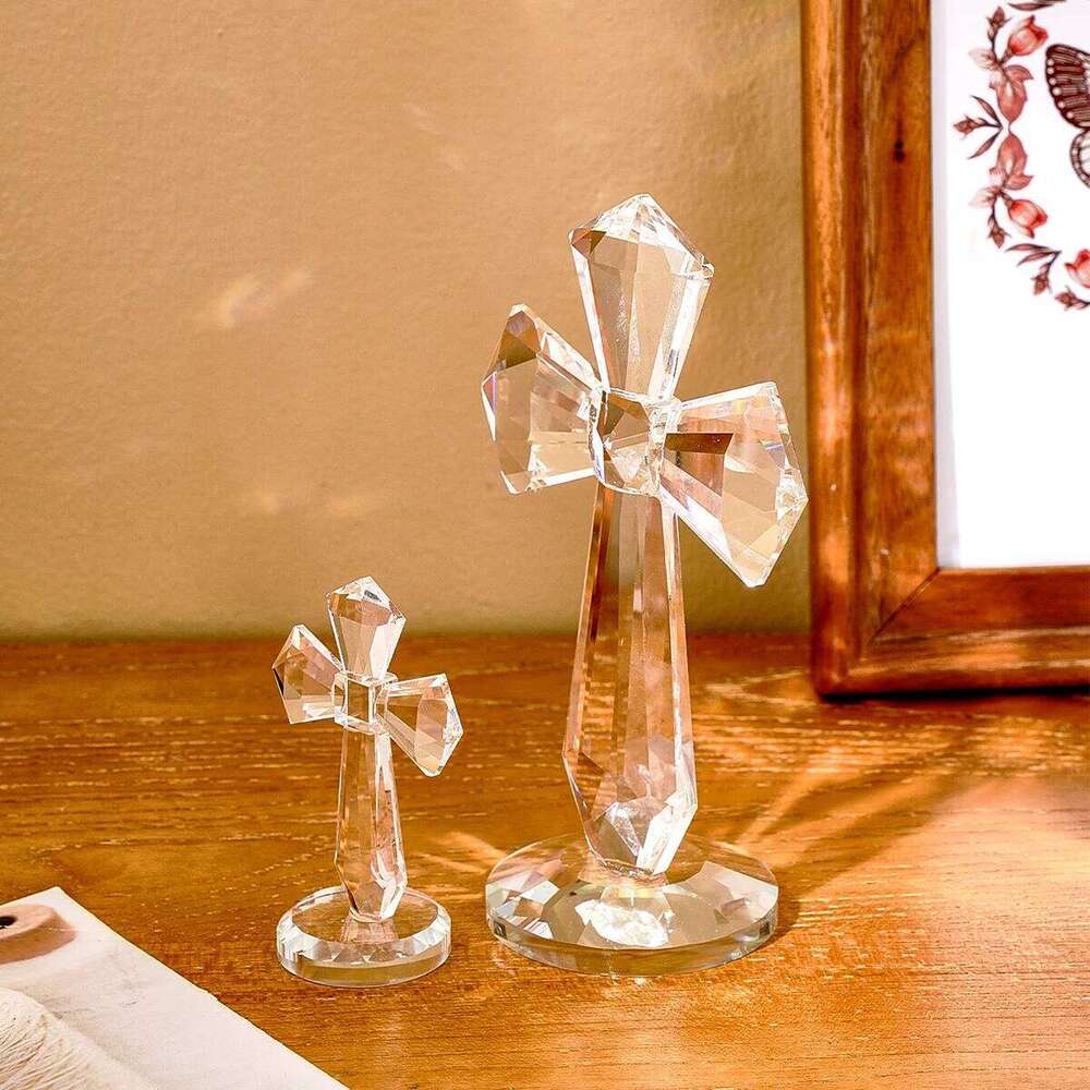 1PC Love Angel and Cross Shaped Glass Crafts, Window Sills Sun Catcher Ornament Prism Light Catching Decorative Crafts S260204