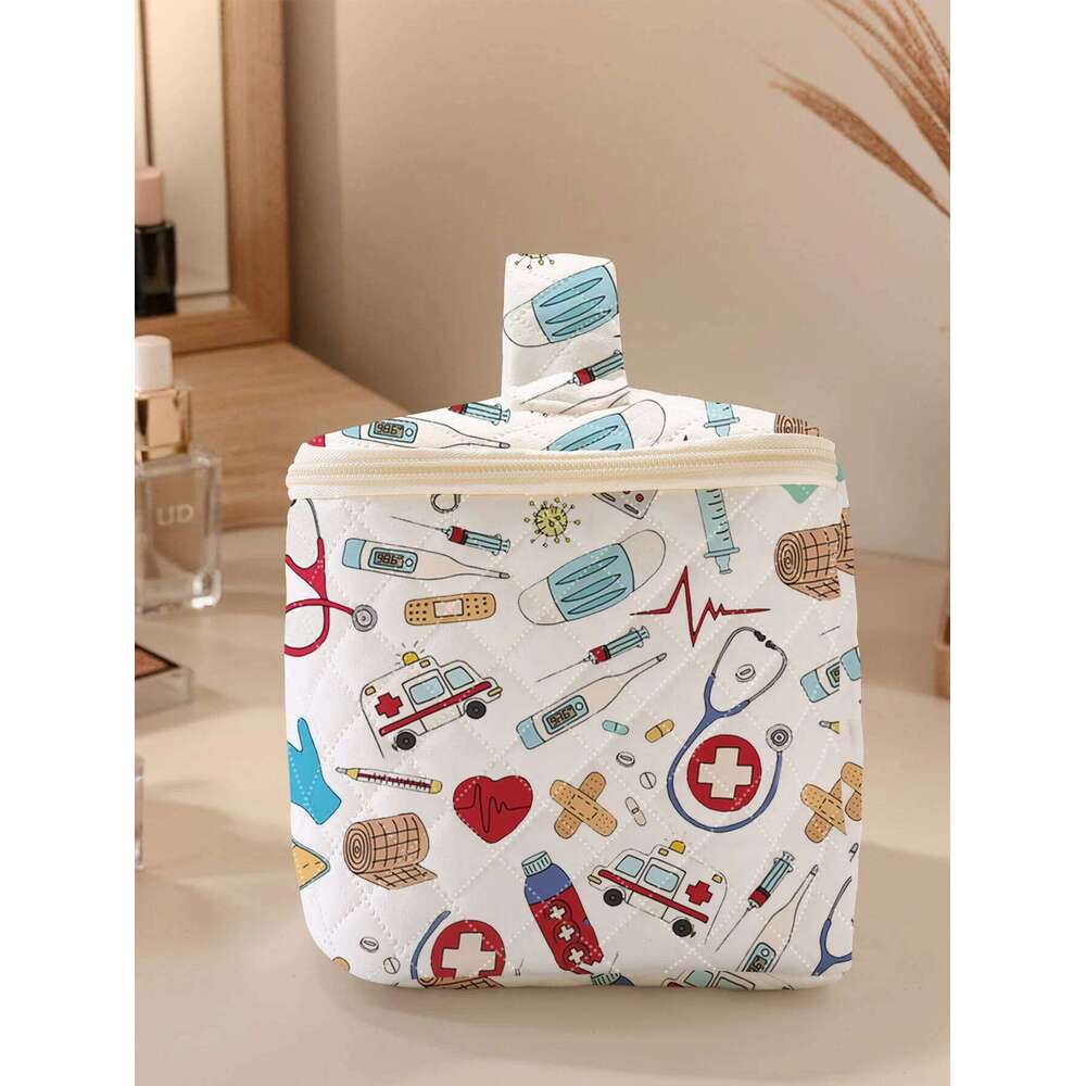 1pc, Portable cosmetics with medical supplies patterns, large capacity travel storage bags, cute and stylish makeup bags Y260206