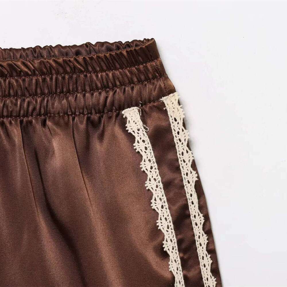 Women New Summer Silk Lace Panties Imitation Ruffle Bloomers Anti Exposure Pants Lolita Satin Knickers Shorts Dress XJ260206