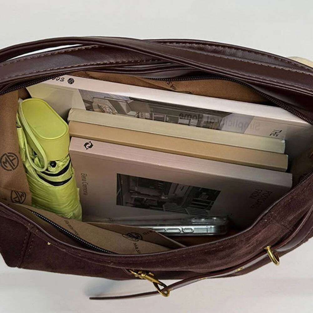 Korean Fashion Large Capacity Shoulder Retro Suede Tote Autumn Winter Premium Handbag Daily Commuting Women'S Bag Y260204