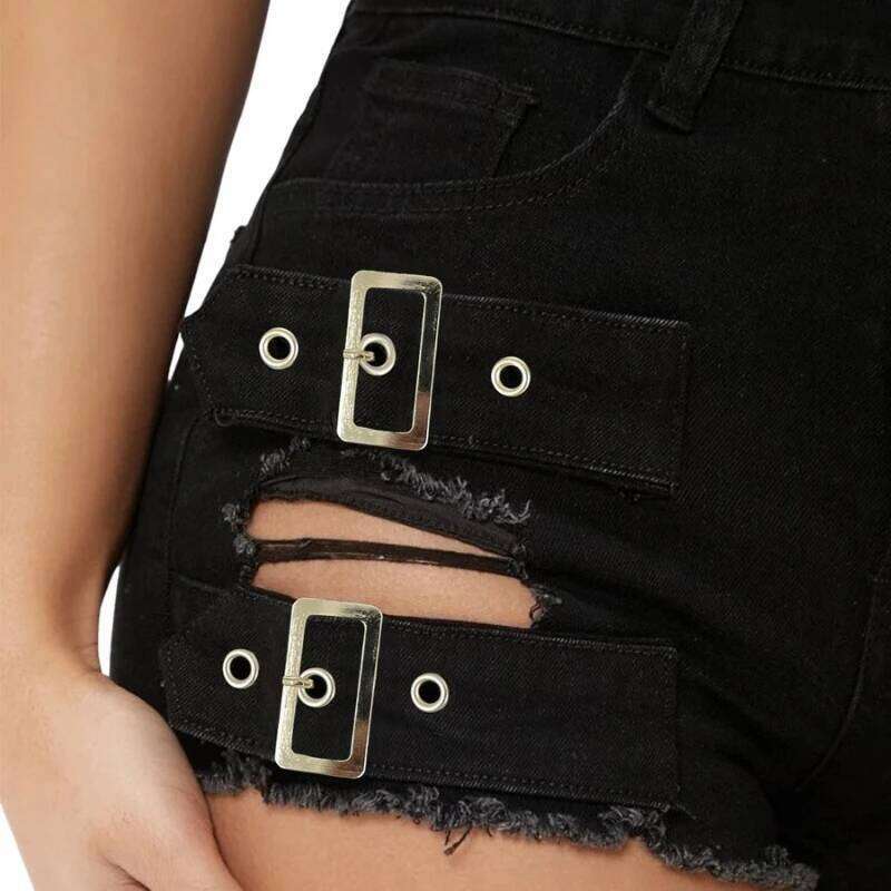 Denim Shorts Women 2025 Summer Fashion Casual High Waist Hollow Out Elastic Pocket Y2K Hot Pants Trousers Streetwear XJ260206