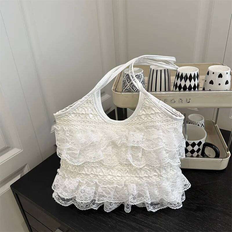 Sweet Lace Female Underarm Shoulder Bag Simple Pleated Women Travel Tote Bags Solid Color Portable Ladies Commuting Handbag Y260205