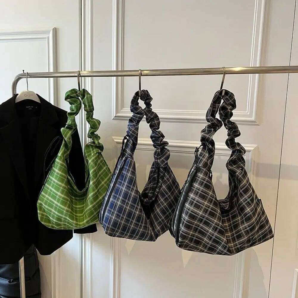 Fashion Vintage Shoulder Leisure Large Capacity Plaid Crossbody Casual Japanese Women's Tote Bag Handbag Y260205
