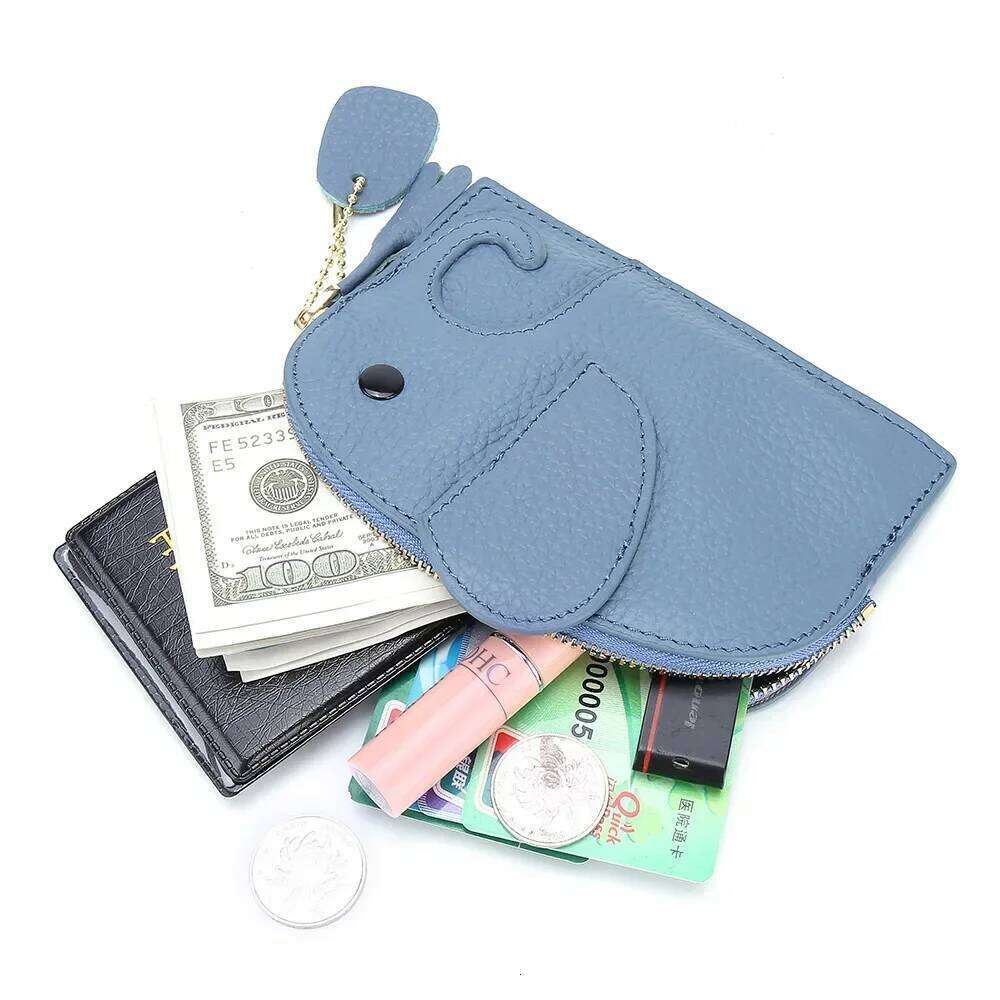 Women's thin personality fashion mini coin holder genuine leather creative small elephant soft cowhide wallet Y260206