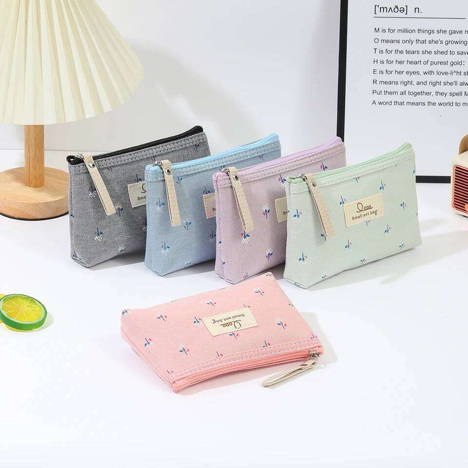 Instagram style canvas makeup printed women's portable student pencil case travel storage toiletries bag Y260206