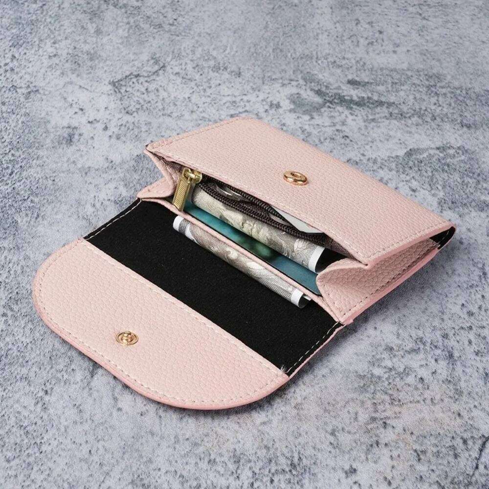 New PU Leather Short Wallet Zipper Solid Color Card Holder Mini Small Handbag Ladies Y260206