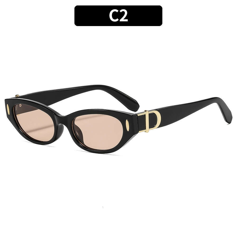 Women Fashion Cat-Eye Sunglasses Vintage Inspired with Gold Metal Buckle Detail, UV400 Protection for Retro & Instagram Style
