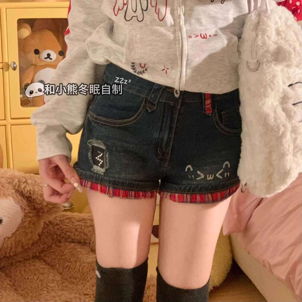Y2K Aesthetic Retro Low Waisted Denim Shorts Women's Subculture Cute Cat Pattern Jeans Hot Girl 2000s Clubwear Streetwear XJ260206