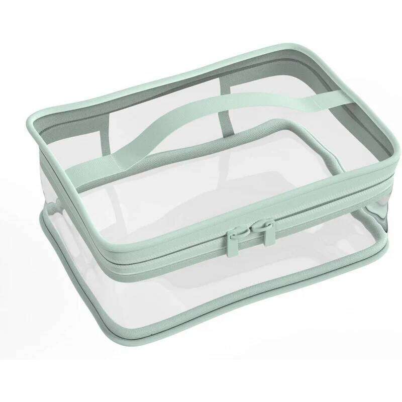 Cosmetic Zipper Waterproof Portable Travel Storage Bag 2 Pieces, pink and green, Polyvinyl Chloride Y260206