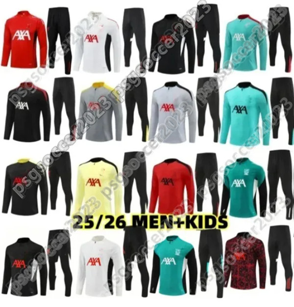 2025 2026 RedsMohamed salah football tracksuit kit 25 26 mens kids half pull training jersey football tracksuit survetement foot chandal soccer tracks