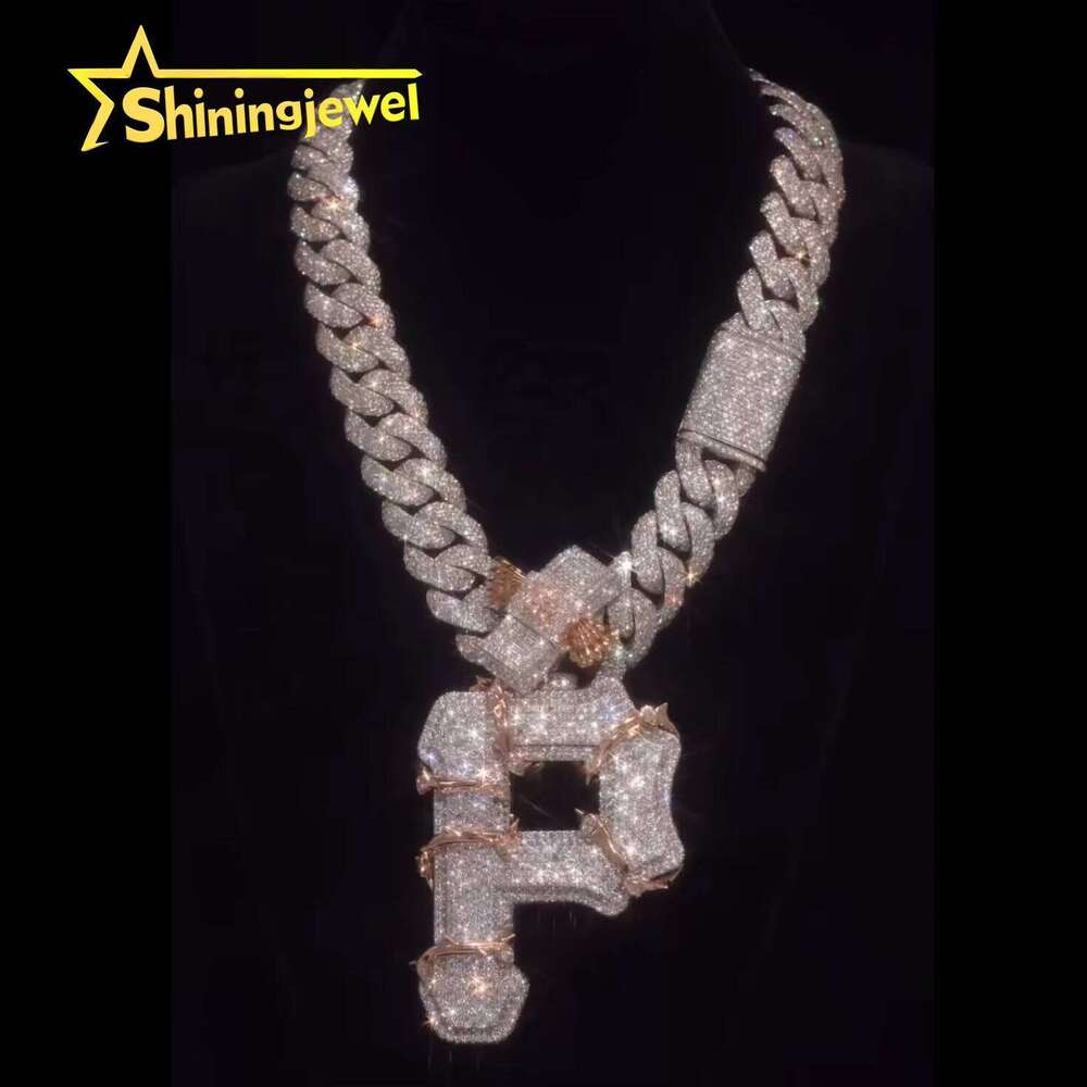 Personalized Men Charms 925 Silver Iced Out Hiphop Fit Cuban Link Chain Moissanite Diamond Initial Letter Pendant