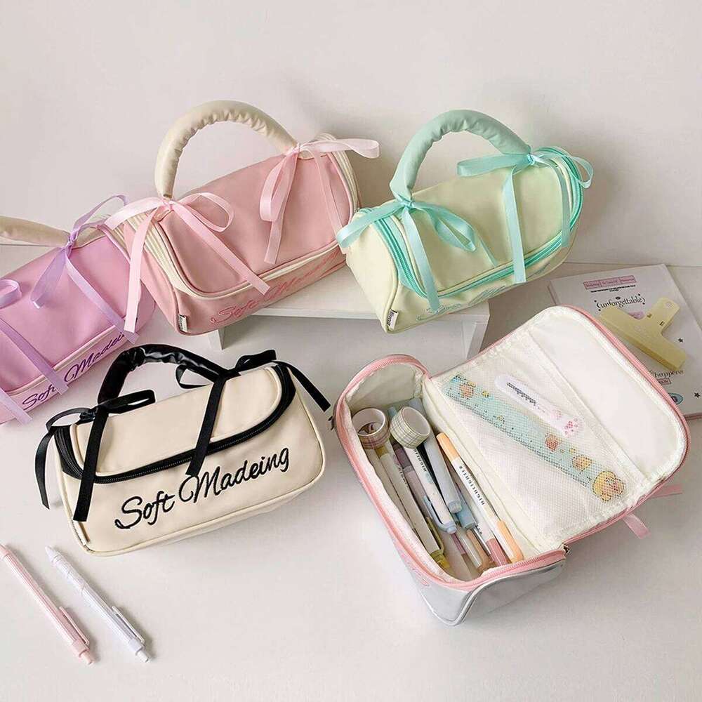 Polyester Bow Handheld Multi functional Cosmetics Storage Box Travel Wash Bag Y260206