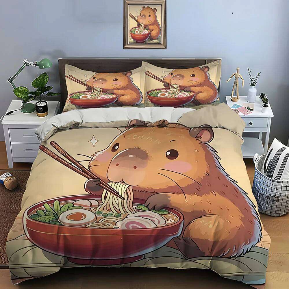 New Cute Cartoon Capybara Print 1 Duvet Cover 2 Pillowcases Adult And Children Bedding Set Luxury Gifts XJ260206