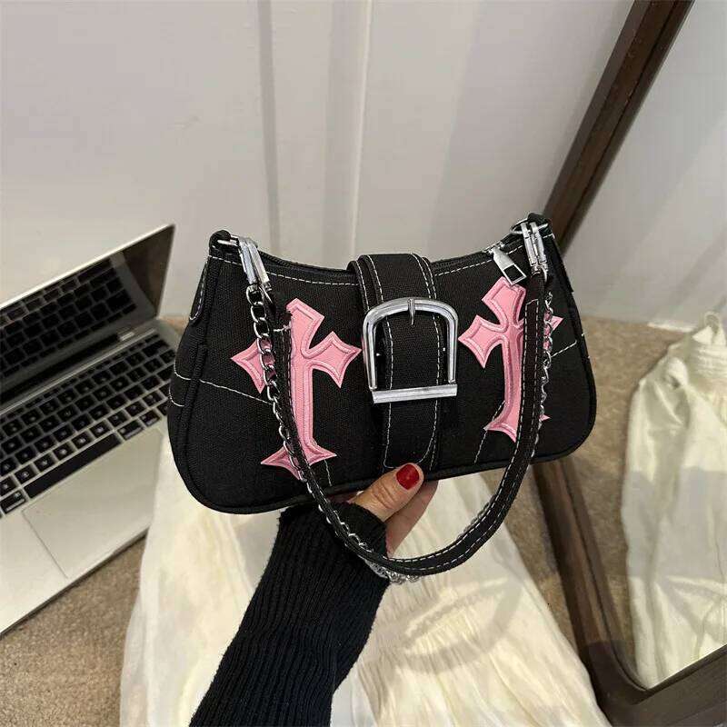 Brand Canvas Women's Shoulder Casual Lock Embroidery Crossbody Bag Small Half Moon Handbag Z260207