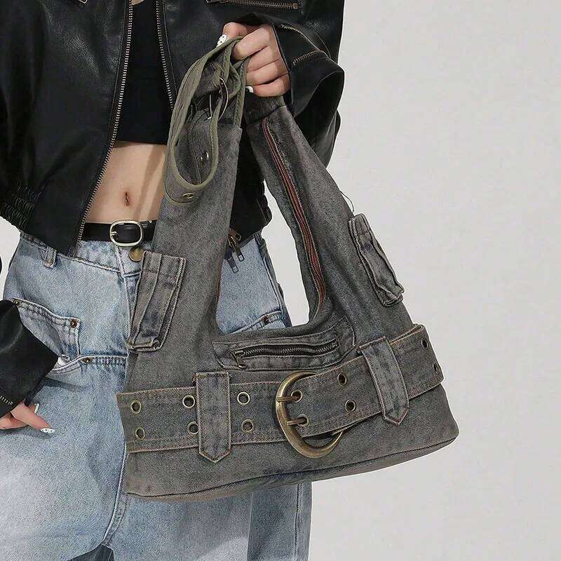Personalized denim women's shoulder bag, exquisite minimalist style, fashionable and avant-garde Z260207 - view 4