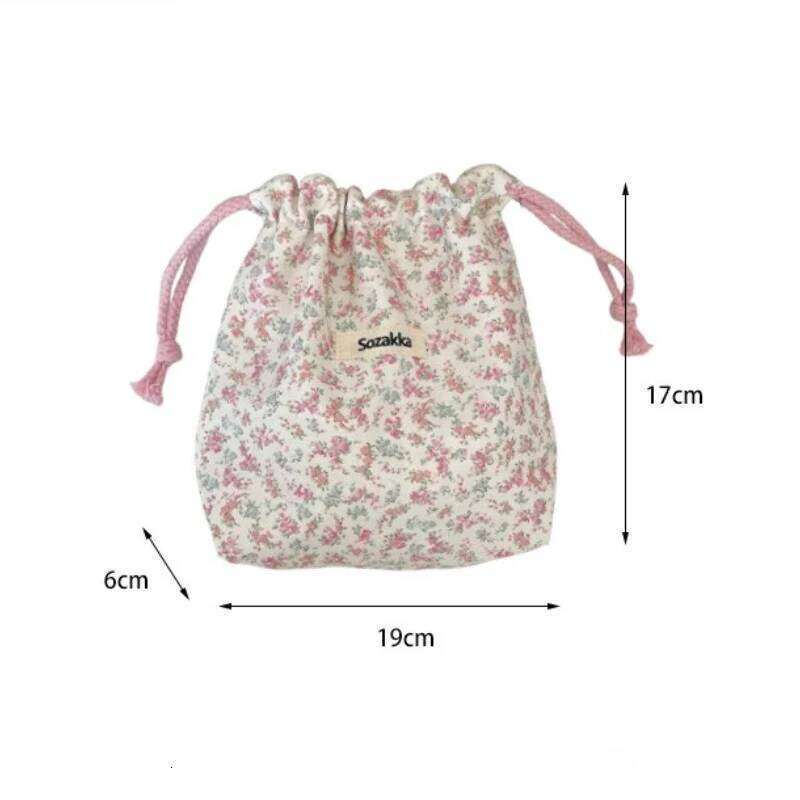 Women Tote Rope String Makeup Bags Organizer Cute Flower Small Lipstick Cosmetic Coin Purse Key Drawstring Storage Bag Y260206