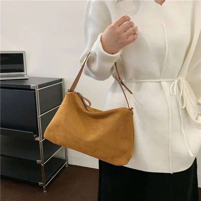 Retro Women's Shoulder High Quality Zipper 2026 New Simplicity Fashion Suede Ladies Crossbody Bags Y260205