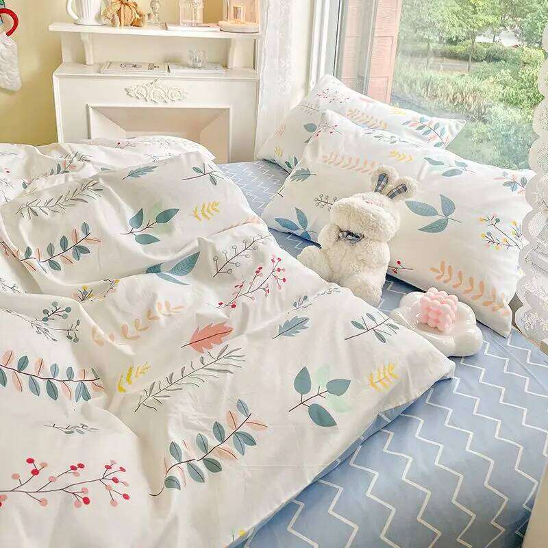 Cute Rabbit Bedding Set Ins Style Floral Duvet Cover No Filler Pillowcases Flat Sheet Single Full Size Girls Bed Linens XJ260206