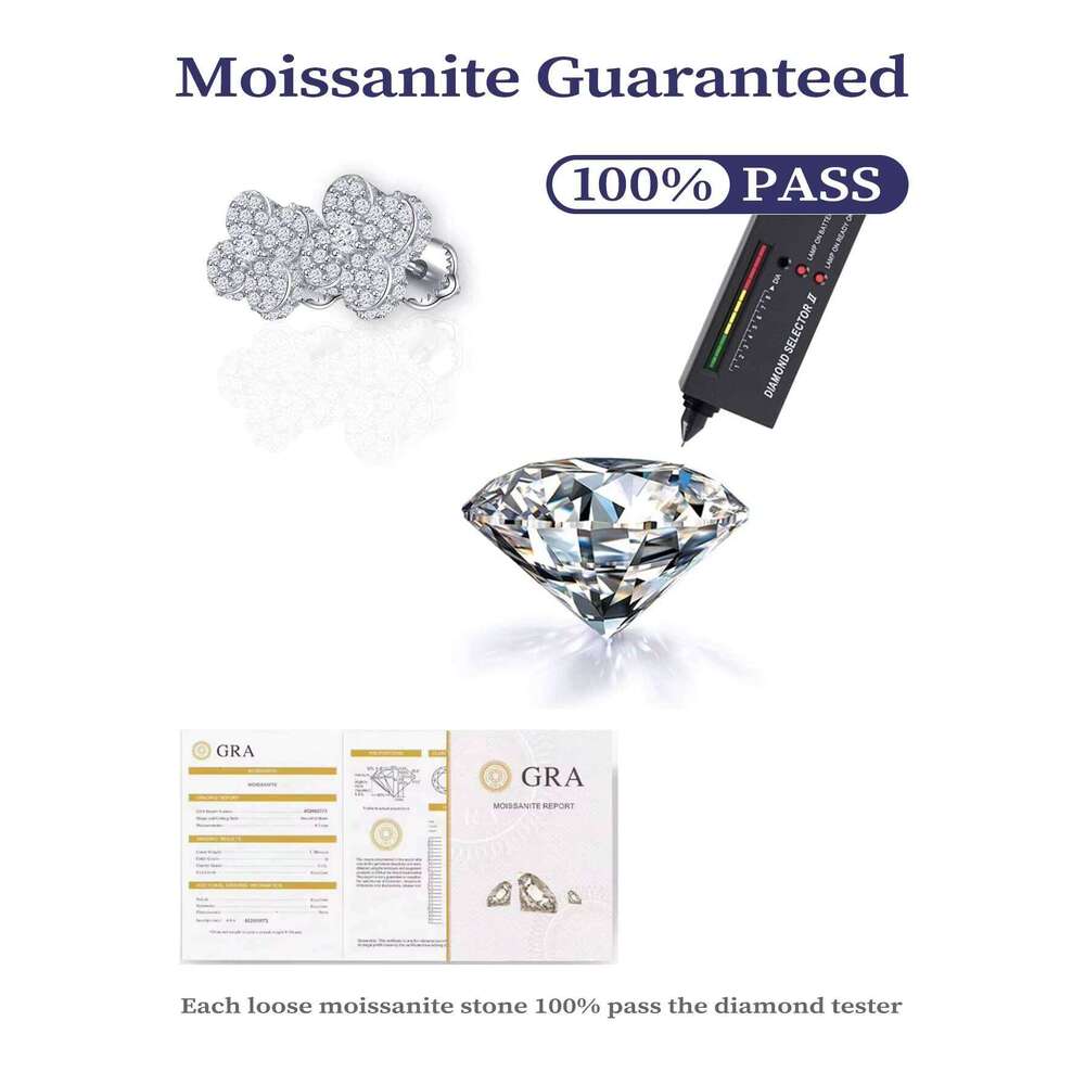 Rhodium Plated S925 Sterling Silver Clover Fine Moissanite Luxury Lab Grown Diamond Custom Women Stud Earrings